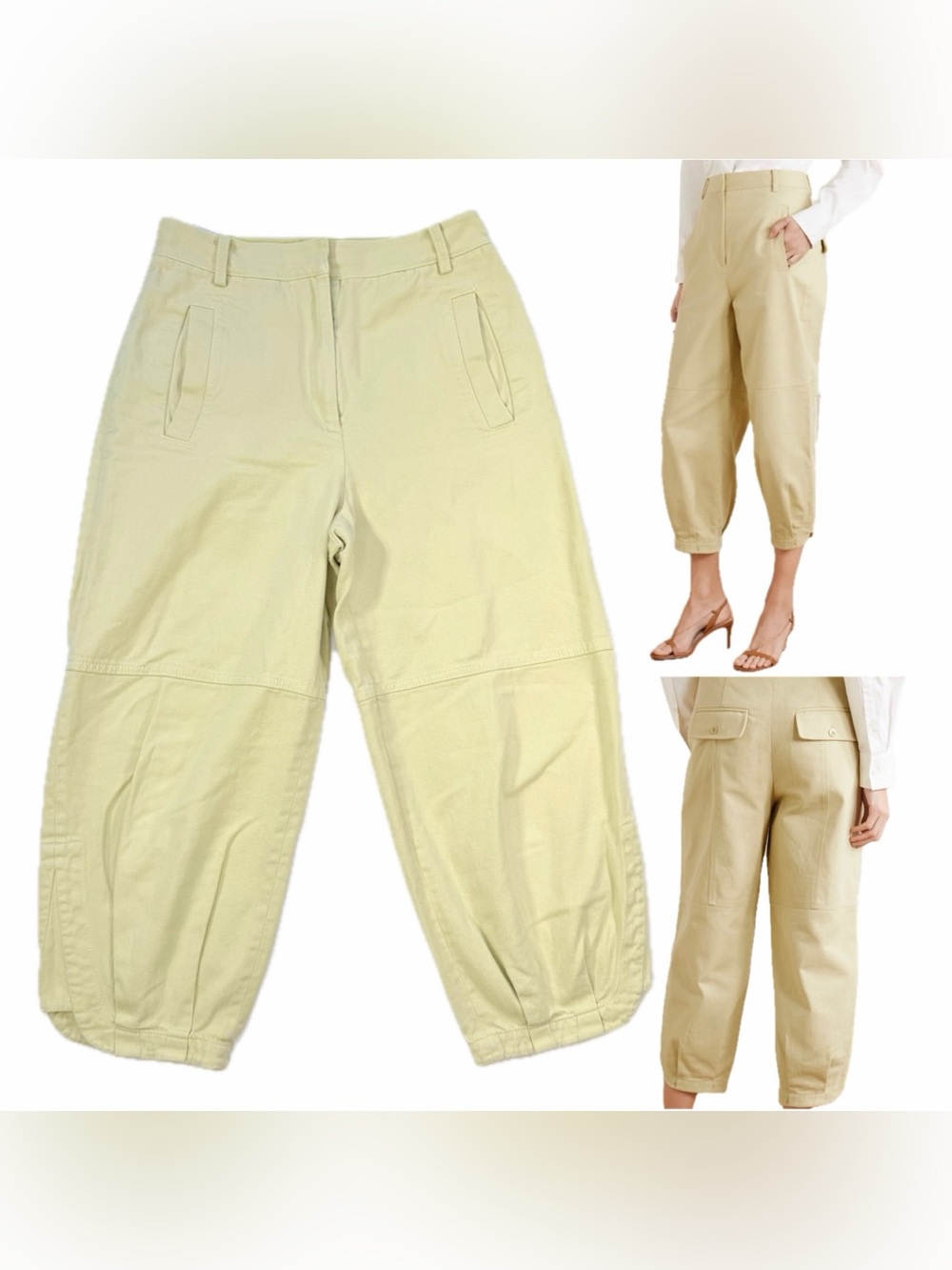 Tibi Cotton Twill Tapered Pant Size 4 Yellow Cream Minimalist Contemporary